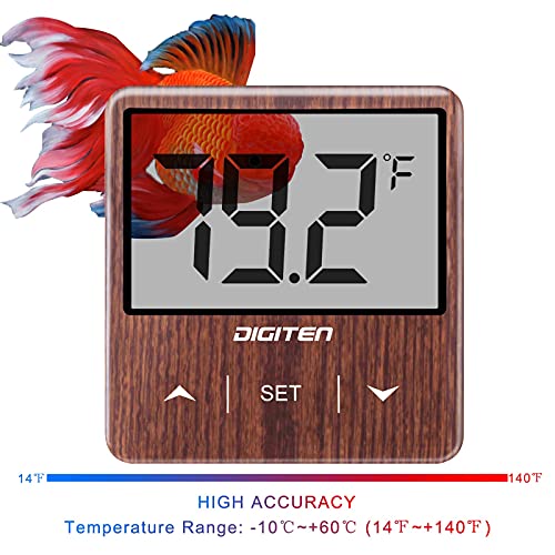 DIGITEN Aquarium Thermometer Digital Fish Tank Thermometer with Large LCD Display Stick On Water Terrarium Temperature Sensor Gauge for Reptiles Turtle Amphibians - color: Walnut
