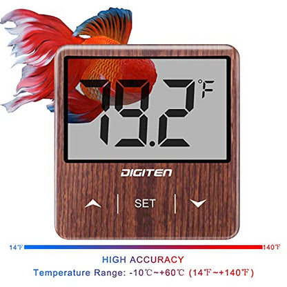 DIGITEN Aquarium Thermometer Digital Fish Tank Thermometer with Large LCD Display Stick On Water Terrarium Temperature Sensor Gauge for Reptiles Turtle Amphibians - color: Walnut