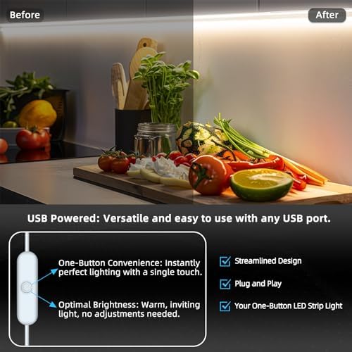 USB COB LED Strip Lights, 4000K Neutral White, 5V 3.28ft 320 LEDs, Flexible Light Strip with Button Control, USB Powered for TV Backlight, Bedroom, Kitchen, Under Cabinet, DIY Lighting - color: Neutral light (4000K), size: 3.28FT