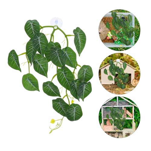 PRETYZOOM Reptile Tank Decor Artificial Hanging Plants with Suction Cup, Vine Leaves for Terrarium Habitat Accessories, Lizard and Turtle Tank Plants for Amphibians and Geckos
