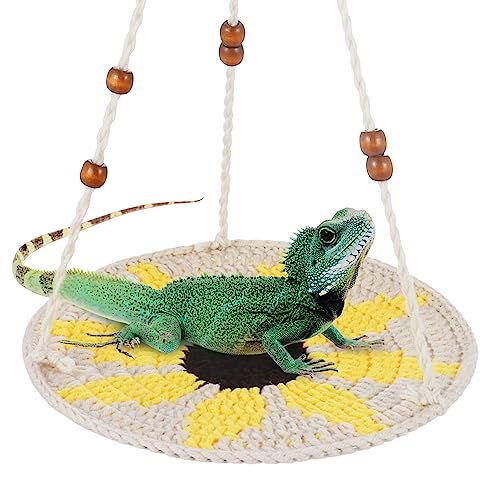 Jspupifip Reptile Hammock,Bearded Dragon Accessories for Habitat Leopard Gecko Tank Accessories Small Lizard Cage Bed Hanging Hammock Pet Platform Carrier for Chameleon Birds Rats Gecko Iguana - color: Beige&Yellow