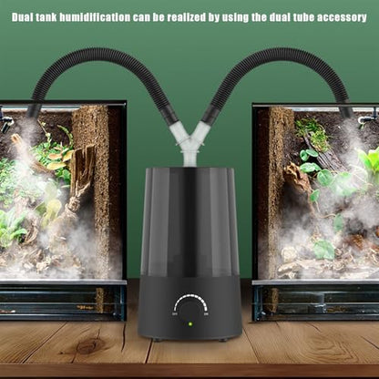 Reptile Humidifier and Fogger, 2.5L Terrarium Humidifier with Dual Adjustable Tubes for Two Tanks, Compact Reptile Mister for Vivarium Plants