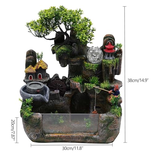 110V 3.5W Tabletop Water Fountain, Indoor Rockery Stream Desktop Fountain Waterfall with Atomizer & Auto Pump, Led Illuminated Waterfall, Zen Décoration for Meditation for Good Luck & Wealth