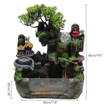 110V 3.5W Tabletop Water Fountain, Indoor Rockery Stream Desktop Fountain Waterfall with Atomizer & Auto Pump, Led Illuminated Waterfall, Zen Décoration for Meditation for Good Luck & Wealth