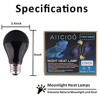 Aiicioo Reptile Heat Lamp - 100 Watt Reptile Night Heat Bulb Terrarium Moon-Like Light Bulbs for Reptiles Bearded Dragon Gecko Snake Turtle Lizard Tank - size: 100 W