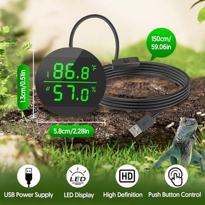 QZQ Reptile Thermometer and Humidity Gauge, LED Digital Thermometer Hydrometer, Reptile Tank Accessories for Bearded Dragon, Crested Gecko, Snake, Lizard, USB Power Supply (2 Pack Black) - color: Black - 2 Pack