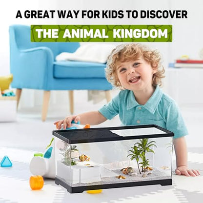 Aquatic Turtle Fish Tank 24" x 10" x 11", 11 Gallon Reptile Terrarium with Basking Platform & Bottom Drainage, PC Material Habitat Enclosure for Juvenile Turtle, Crayfish, Crab, Amphibian - size: 24" x 10" x 11"