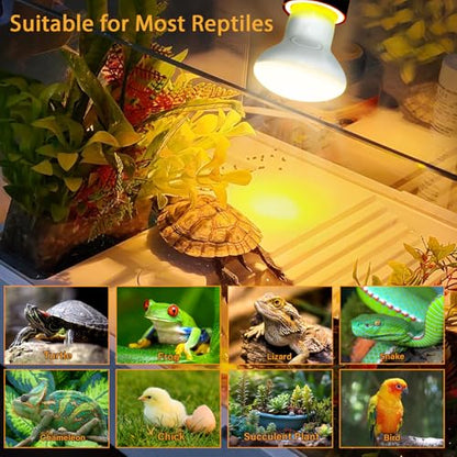 Reptile Heat Lamp with Clamp, UVA UVB Reptile Light with 360° Rotatable, Dimming and 2Pcs 50W Heat Bulb Simulated Sunlight Basking Light for Turtle Tortoise Lizard Snake Bearded Dragon
