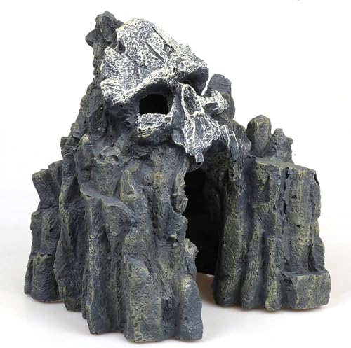 Aquarium Decoration Skull Mountain Resin Cave Decor for Fish Tank Habitat and Enhancing Reptile Landscape Decor