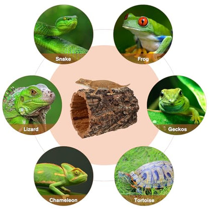 Veemoon Natural Tree Trunk Reptile Hide Cave Reptile & Amphibian Habitat Hideouts Natural Cork Bark Tree Trunk Terrarium Log Cave Wood Climbing Hide for Gecko Snakes Hermit Crabs Frog, 4. 9×5. 9"