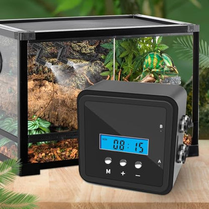 Reptile Mister System with Timer & Dual Pump | 360° Adjustable Nozzles for Terrariums, Paludariums & Plants
