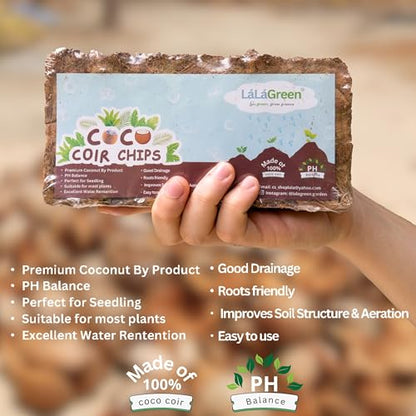 LaLaGreen Bundle- 4 Pack, 500g Coconut Coir Chips + 4 Pack,20 Inch Self Watering Plastic Planter with Bracket Hanging Window Box Flower Pot Outdoor Planting Soil Organic Compressed Seedling Fiber Husk