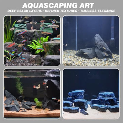 Unocho Aquarium Rocks 10lb Fish Tank Stones Black Rocks for Aquarium Aquascaping Fish Tank Decoration Reptile Basking Platforms Paludarium Bonsai Vivariums(3"-7"-7pcs) - size: 10LB(7pcs)3-7in.