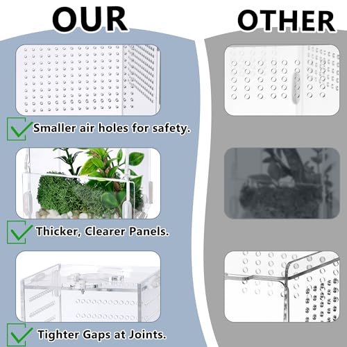 VERTUPET 4"x4"x8" Acrylic Jumping Spider Enclosure, Clear Arboreal Reptile Habitat Tank with Secure Locking Latch for Frogs, Crickets, and Snails, New
