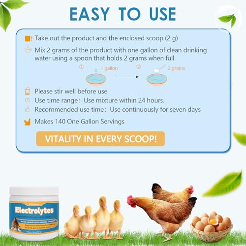 Chicken Electrolytes for Water, Electrolyte & Vitamin Supplement for Poultry, Chicks, Ducks, Turkeys, Support Hydration, Stress Recovery, Immunity, Backyard Chicken Essential, 10oz Makes 140 Gallons