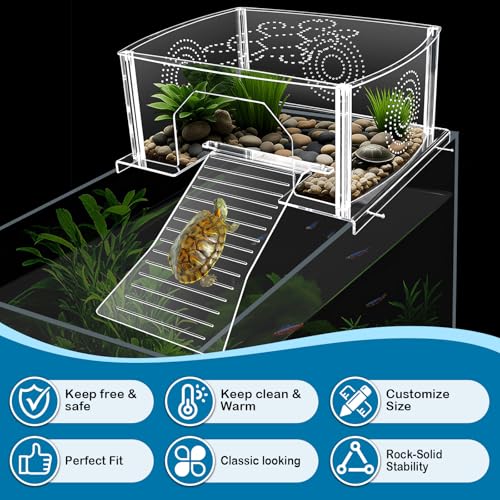 Extra Large Turtle Topper Basking Platform for Aquatic Turtles 40B/75G, Above Tank Turtles Sunbathing Dock Anti-slip Ramp Aquatic Reptile Climbing Pier Resting Terrace with Feeding Area Accessories