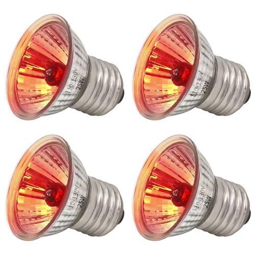 4 Pack UVA Infrared Reptile Heat Bulbs,Turtle Heat Lamp for Reptile and Amphibian Tanks,Terrariums and Cages,Night Red Heat Lamp Bulbs for Chickens Coop Brooder (RED Light, 25W) - color: Red Light, size: 25 Watts