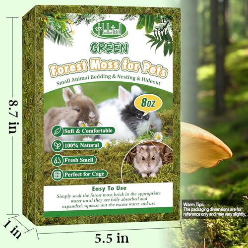 Halatool 12QT Small Animals Bedding & Nesting Material, Forest Moss for Odor Control Rabbits Squirrels Hamsters Guinea Pigs, Soft & Safe for Small Animals Cages Terrariums Reptiles Plants - size: 8oz/12qt