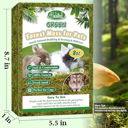 Halatool 12QT Small Animals Bedding & Nesting Material, Forest Moss for Odor Control Rabbits Squirrels Hamsters Guinea Pigs, Soft & Safe for Small Animals Cages Terrariums Reptiles Plants - size: 8oz/12qt