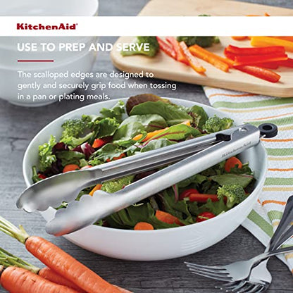 KitchenAid Gourmet Stainless Steel Serving Tongs with Hang Hook and Secure Closing Lock, 9 Inch, Stainless Steel - color: Stainless Steel, size: 9 Inches