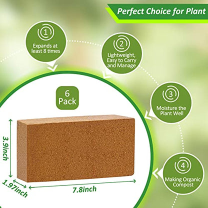 Riare 6pcs Organic Coco Coir Bricks Soil Blocks- 100% Natural Compressed Coco Peat Brick Coconut Fiber Substrate with Low EC& pH Balance, High Expansion Coco Coir Pith Coconut Husk for Garden - color: Pack of 6