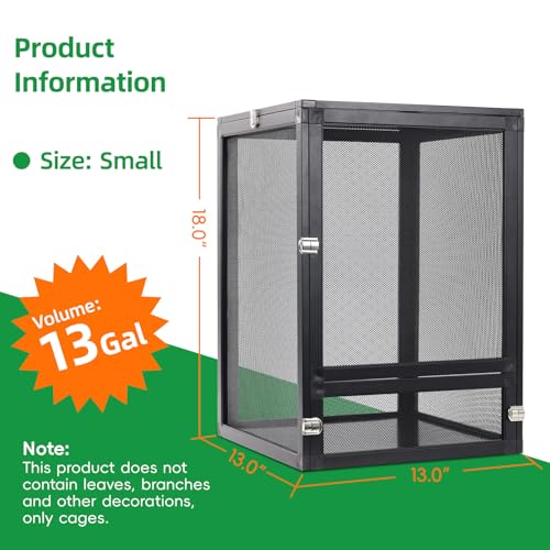 13 Gal Detachable and Foldable Reptile Butterfly Cage Terrarium, 360° Observation, Airflow, Interaction in Gecko Tank for Crested Geckos, Leopard Geckos, Chameleons, Bearded Dragons - size: 18x13x13 Inch