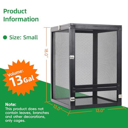 13 Gal Detachable and Foldable Reptile Butterfly Cage Terrarium, 360° Observation, Airflow, Interaction in Gecko Tank for Crested Geckos, Leopard Geckos, Chameleons, Bearded Dragons - size: 18x13x13 Inch
