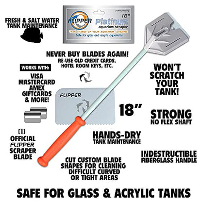 Flipper Platinum Aquarium Hand Scraper Tool – Glass and Acrylic Fish Tank Cleaner – Aquarium Glass Cleaner - Aquarium Glass Scraper with Serrated Blade 18"