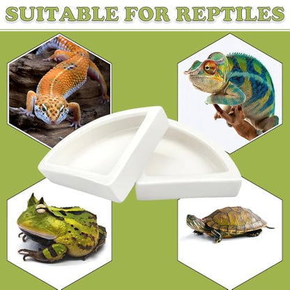 2 Pcs Reptile Food Dish Bowl Ceramic Anti-Escape Mealworms Bowl for Small Reptile Leopard Bearded Dragon Chameleon Hermit Crab (Triangle Shape)