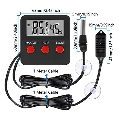 3Pcs Digital Thermometer and Humidity Thermometers Indoor and Outdoor Digital Temperature and Hygrometer Gauge with Probe for Reptile Terrarium Thermometer Pet Keeping - color: 3PCS
