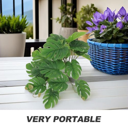 POPETPOP Artificial Hanging Plant for Reptile Terrarium Decor 10.62In Lifelike Leaf Pendant with Suction Cups for Gecko Lizard Amphibian Habitat and Hideout