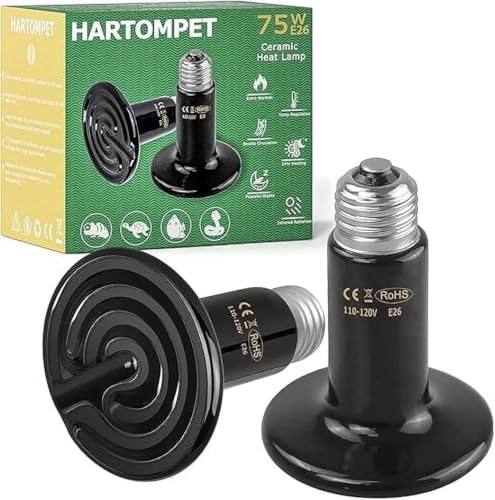 HARTOMPET 75W Ceramic Heat Emitter - No Light Reptile Heat Lamp for Lizards, Amphibians, Chickens, Dogs, Cats - Ideal for Aquariums and Pet Brooder Coop Heating - Black - size: 75W