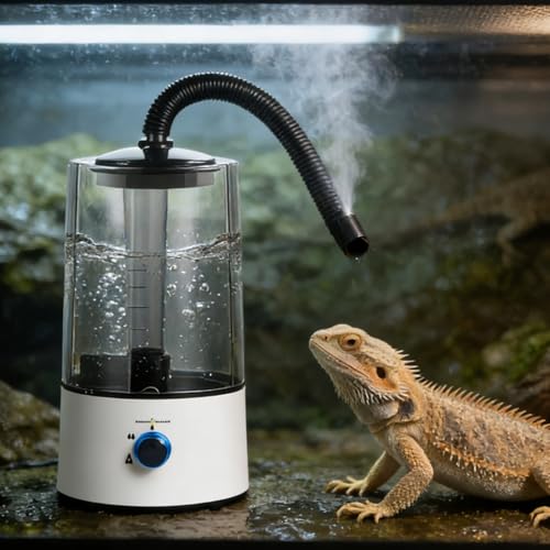 Reptile Fogger 135 fl oz 4 L, Black and White Reptile Humidifier Mister with Customizable Mist, Quiet Fog Machine with Stretchable Tube, Top Fill Reptile Humidifier for Chameleon, Lizard, Tortoise
