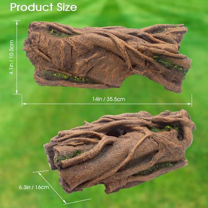 Lizard Snake or Reptile Hide, Large Hollow Log Snake Hideout for Ball Python Bearded Dragon and Gecko Eco-Friendly Resin Tank Accessory with Basking Platform & Multi-Functional Décor