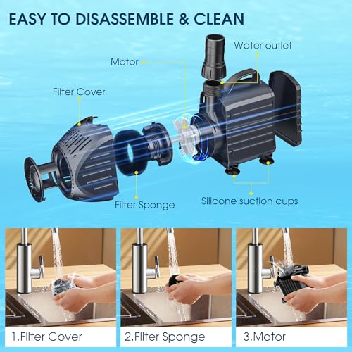 NFESOLAR Ultra Quiet Submersible Water Pump 1200GPH Size 6.7Lx4.3Wx4.7H in | 100W Pond Pump with Dry Burning Protection, 10ft Cord, 11ft High Lift for Fountains, Waterfall, Hydroponics, Aquariums KF208 - size: 1200GPH