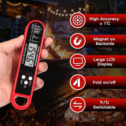 FDK Digital Meat Thermometer for Cooking and Grilling - Instant Read Food Thermometer with IP67 Waterproof, Strong Magnet and Calibration-Professional Kitchen BBQ Probe for Turkey, Steak, Men/Dad Gift