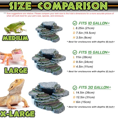 Reptile Hide & Cave Hideout Rainforest Series - Reptile Ledge Hide, Basking Rock, Terrarium & Aquarium Decor, Decorative Resin for Lizards, Fish, Snakes, Amphibians, Small Animals
