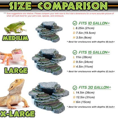 Reptile Hide & Cave Hideout Rainforest Series - Reptile Ledge Hide, Basking Rock, Terrarium & Aquarium Decor, Decorative Resin for Lizards, Fish, Snakes, Amphibians, Small Animals