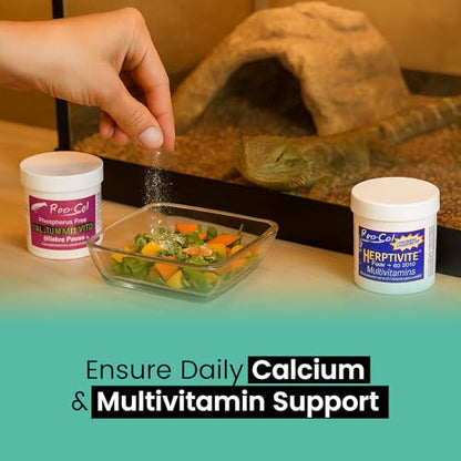 Reptile Calcium with D3 3.3 oz. Herptivite multivitamin 3.3 oz. for Reptiles and Amphibians, with Microfiber Cleaning Cloth (Herptivite multivitamin for Reptiles, Ultrafine Calcium Powder with D3)