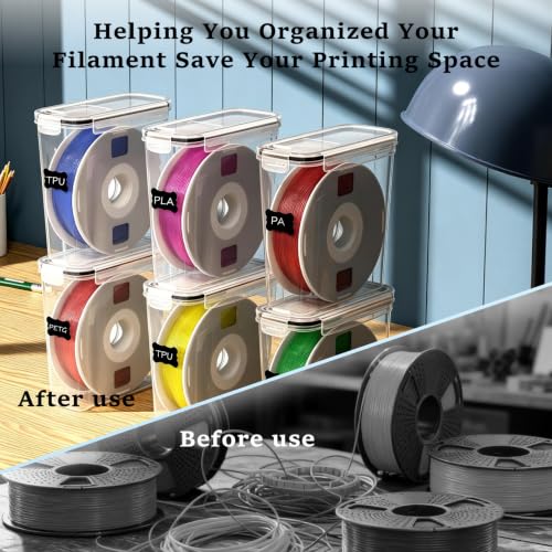 3D Printer Filament Storage Box, 6 Pack Stackable Filament Dry Organizer | Dustproof Filament Dry Box Storage Container, Compatible with PLA PETG ABS TPU 3D Printing Filament Spools - color: Black-6-pack