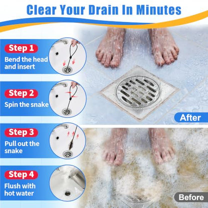 30 Inches Drain Snake Hair Drain Clog Remover, Upgraded Anti-break Metal Sink Snake with Nylon Layer, Plumbing Snake Drain Cleaner Tool for Shower Drain, Bathroom Clogs, Kitchen Sink (5 Pack)