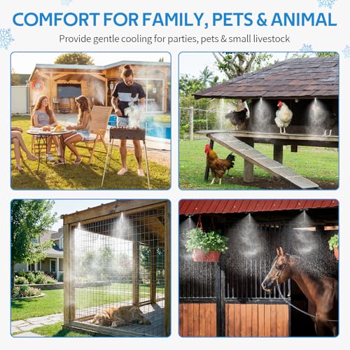 homenote Misting Cooling System 75FT(23M) Pre-Assembled Kit with 28 Brass Nozzles & 3/4" Brass Adapter, Outdoor Mister for Patio, Backyard, Pergola & Greenhouse - size: 75FT / 23M