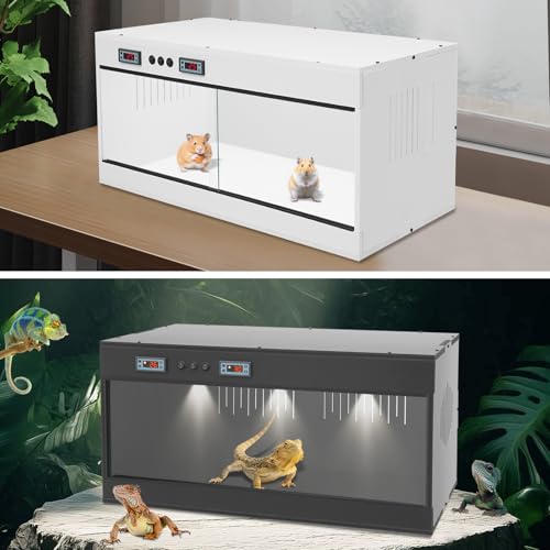 Reptile Tempered, 32x16x16 Reptile Tanks Enclosure with Glass Sliding Door and Intelligent Thermostat, Large Enclosure for Snake/Bearded Dragon (White) - color: White