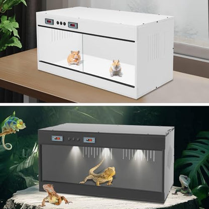 Reptile Tempered, 32x16x16 Reptile Tanks Enclosure with Glass Sliding Door and Intelligent Thermostat, Large Enclosure for Snake/Bearded Dragon (White) - color: White