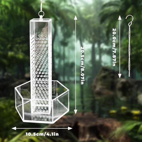 Hookable Bearded Dragon Feeder, Chameleon Feeding Bowl, Hanging Transparent Acrylic Reptile Feeder with Column for Insects to Climb, Tank Aquarium Accessories for Lizard Lguana Gecko Toad Frog - color: Transparent