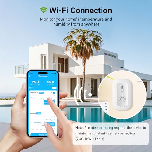 WiFi Thermometer Hygrometer, Smart Humidity Temperature Sensor with App Notification Alert, Data Storage, Remote Monitor for Room, Nursery, Greenhouse, Humidor, Wine Cellar