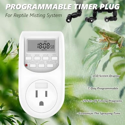 LANUEVA Reptile Humidifier, Quieter Mister Fogger for Terrarium with 4 Single Misting Nozzle + 2 Double Misting Nozzle, Automatic Spray System for Chameleon, Lizard, Snake, Frog (with Outlet Timer) - size: Pump with Outlet Timer