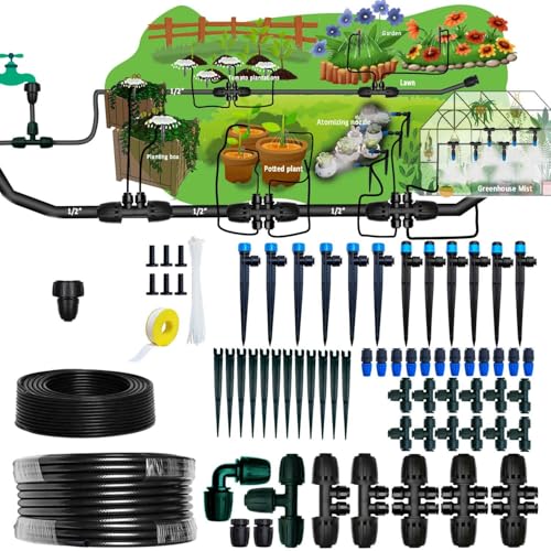 Drip Irrigation Kit for Garden,Main ID 1/2inch 16.5Ft and 1/4inch 96Ft Water Hose, Watering System Sufficient Water Pressure, Irrigation Dripper Waterflow Evenly Easy DIY - size: S6