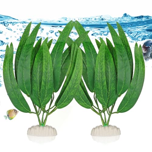 2Pcs Artificial Aquatic Plants Set - Lifelike Silk Fabric Leaves for Aquarium Decoration, Easy to Maintain, Vibrant Underwater Garden (Green) - color: Green