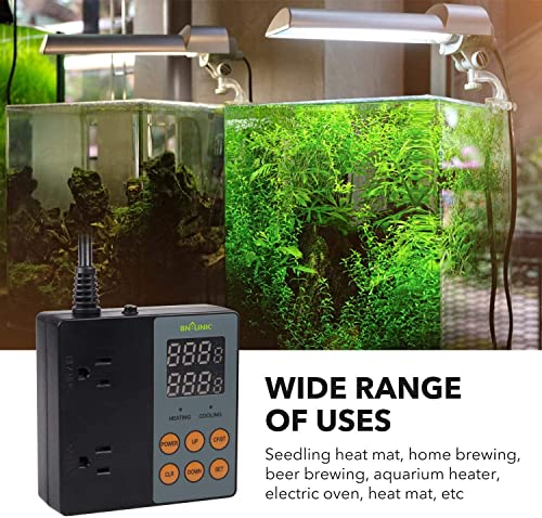 BN-LINK Digital Temperature Controller Heating Cooling 2-Stage Outlet Thermostat Controller Plug for Reptiles Aquarium Carboy Homebrew Breeding Fermenter Seed Germination °C/°F -40-176°F 15A/1875W - style: T9